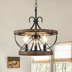 12.9 Inch Farmhouse Chandelier for Dining Room Wood Drum Chandelier Light by DawnWhisper