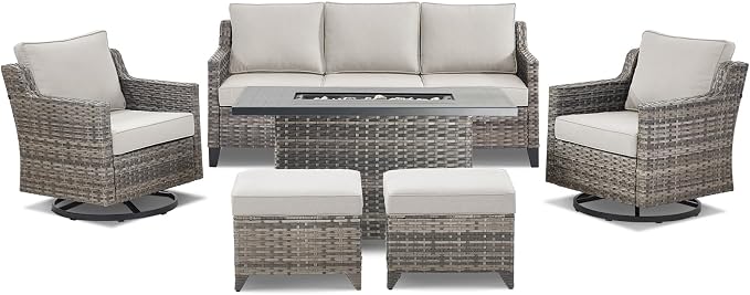 Patio Furniture Set with 42.5" Fire Pit Table-6 Pieces All Weather Wicker - Image 9