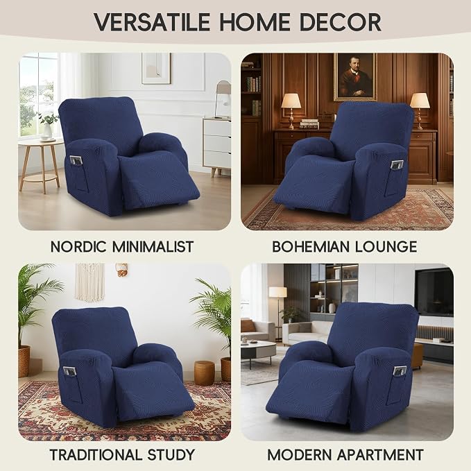 Recliner Chair Covers, 4-Piece Stretch Geometric Strokes Jacquard Reclining - Image 7
