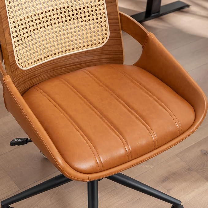 Home Office Desk Chair with Ergonomic Rattan Backrest, Walnut Crafts, Curved - Image 7