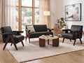 STHOUYN Black Leather Loveseat Sofa and Accent Chairs Set of 2, Mid-Century by STHOUYN