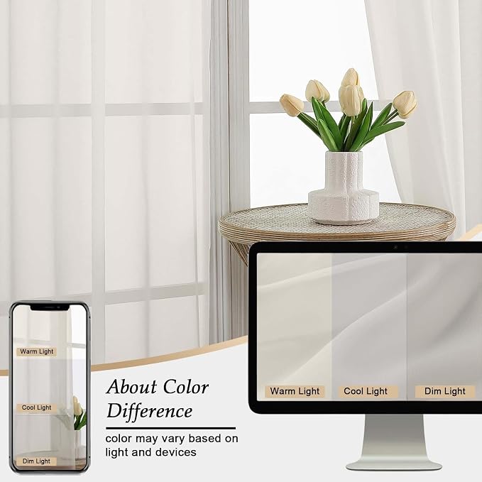 Ivory Sheer Curtains for Bedroom Living Room 96 Inches Long 2 Panels, Modern - Image 7