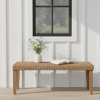 Outdoor Backless Bench, All-Weather Wicker & Solid Acacia Wood, Premium Garden by AVCONNECT