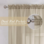 Taupe Sheer Curtains 54 Inch Length 2 Panels Set, Balance Light & Privacy Solid - Image 2