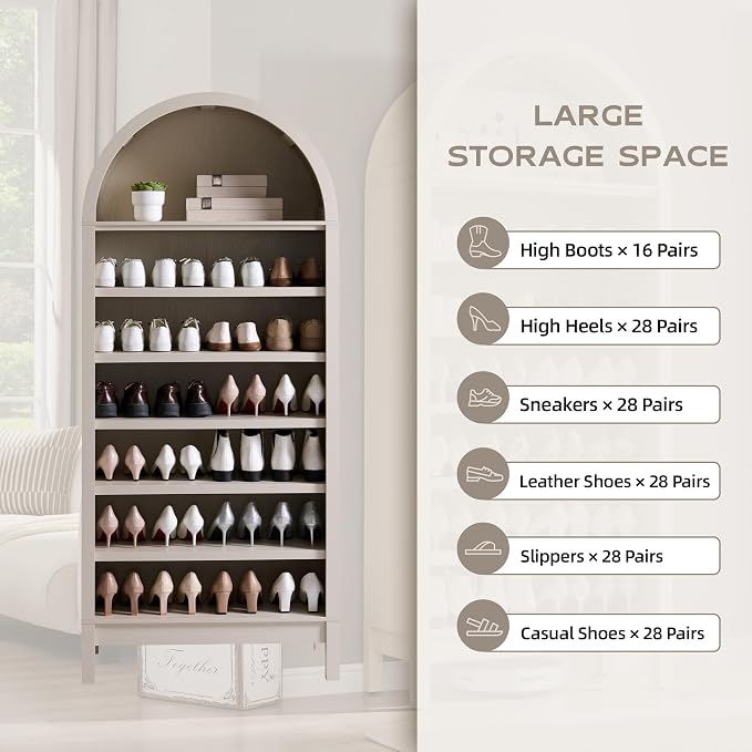 IFGET 71" Tall Arched Bookshelf, 7 Tiers Arch Bookcase - Image 4