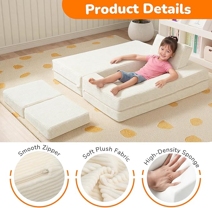 MeMoreCool Modular Kids Couch, Corduroy Play Toddler Couch - Image 5