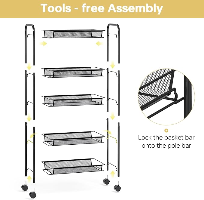 TOOLF 5-Tier Metal Utility Cart - Image 3