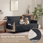 Black Loveseat Covers 2 Cushion Couch, Water-Repellent Sofa Cover - Image 2