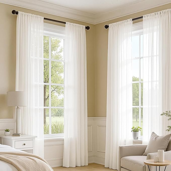 MIULEE Ivory Sheer Curtains 72 Inches Long 4 Panels 42 x 72 Inches | Light - Image 2