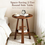 Bamboo Round End Table with Storage Shelf, 2-Tier Mid-Century Modern Accent - Image 5