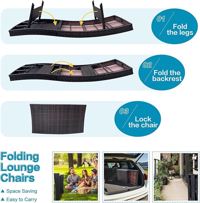 Set of Foldable Long Reclining Patio Seating Chairs, 2 Folding Chairs Patio - Image 7