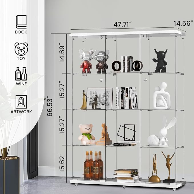 Display Cabinet with Glass Door and Lock, 4-Shelf Curio Cabinets with 5mm - Image 2
