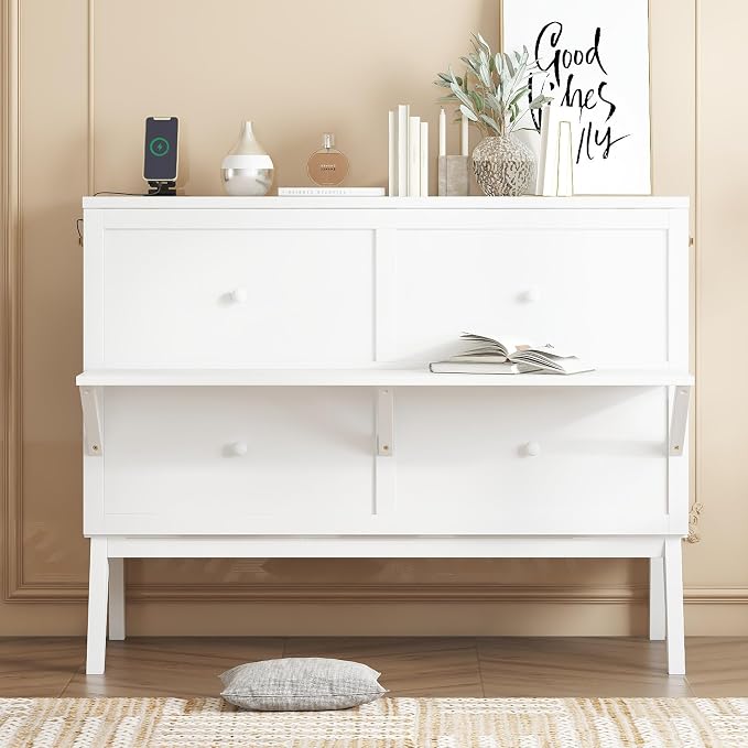 Full Size Murphy Bed with USB Port and Removable Shelves on Each Side, Solid by jurmiture