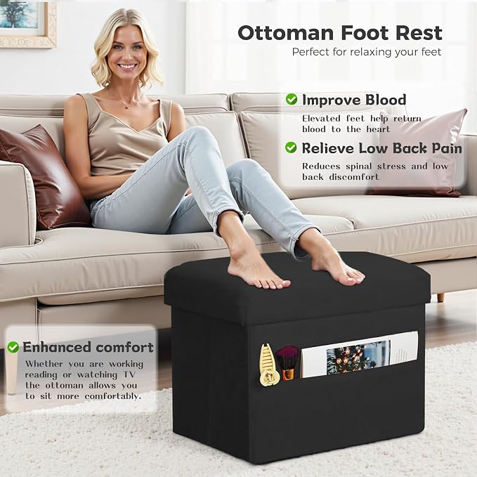 Small Ottoman with Storage, Folding Foot Rest Stool with Thicker Furry Padded - Image 2