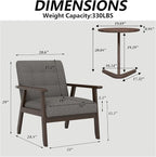 Modern Accent Chair with Wooden Table, Upholstered Linen Fabric Leisure Side - Image 2