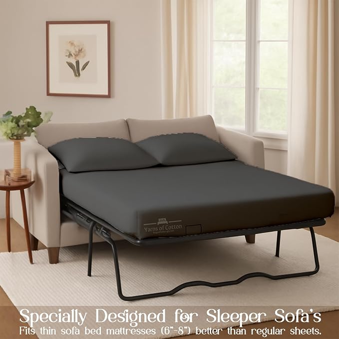 Sleeper Sofa Bed Sheet, 100% Cotton 400 Thread Count, 4 Piece Set, Deep Pocket - Image 3