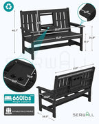 SERWALL Outdoor Bench with Cup Holder, Oversized 58" HDPE Porch Bench Suitable - Image 2