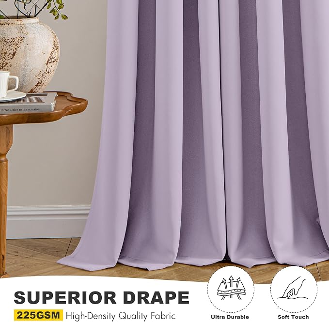 MIULEE Blackout Curtains for Bedroom 2 Panels 40 x 45 Inch Long Lilac | Thermal - Image 5