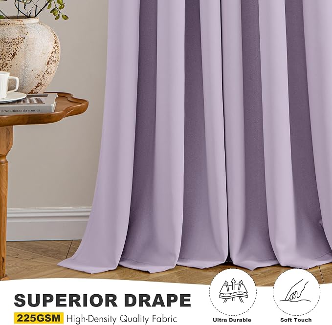 MIULEE Blackout Curtains for Bedroom 2 Panels 40 x 72 Inch Long Lilac | Thermal - Image 5