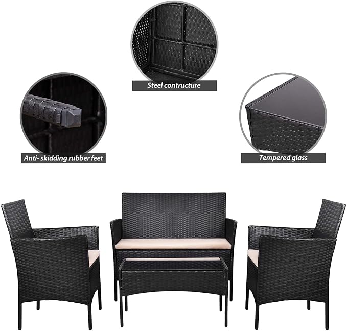 Homall 4 Pieces Outdoor Patio Furniture Sets Rattan Chair Wicker Set, Outdoor - Image 3
