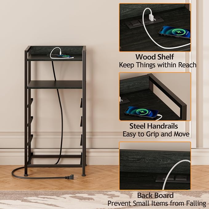 Furnulem Night Stand with Charging Station, Tall Dresser - Image 8