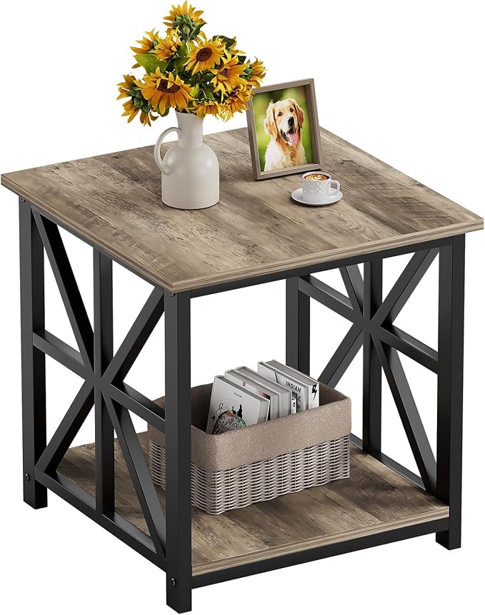 GreenForest End Table with 2-Tier Storage Shelf, 24 inch Large Side Table by GreenForest