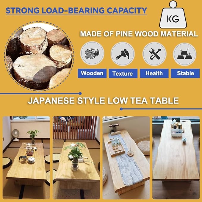 120cm Japanese Floor Table -Vintage Solid Wooden Tatami Table, Low Rectangular - Image 5