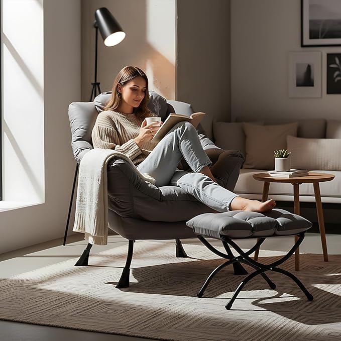 Welnow Lazy Chair with Ottoman, Modern Accent Chair with Armrests and a Side - Image 2
