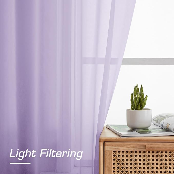 Light Purple Sheer Curtains 90 Inches Long 2 Panels Set - Image 2