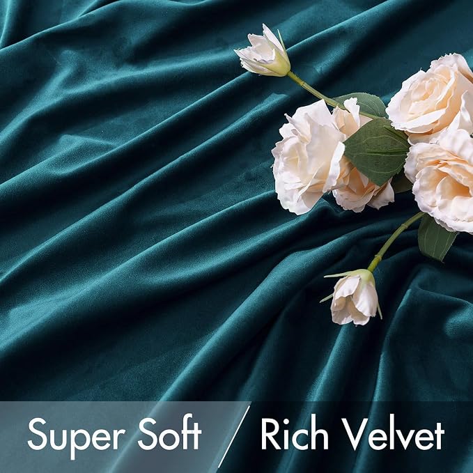 MIULEE Peacock Blue Velvet Curtains 52x72 inches 2 Panels Blackout Curtains | - Image 4