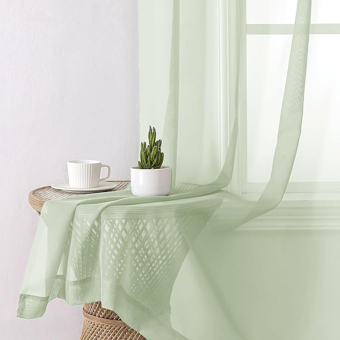 Light Green Sheer Curtains 72 Inches Long 2 Panels, Soft Voile Light Filtering - Image 7