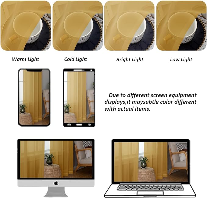 Chyhomenyc Gold Sheer Curtains 84 inches Long 2 Panels Set | Light Filtering - Image 8