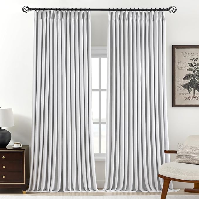 Pinch Pleated Linen White Blackout Curtains 108 Inches Long by AUSSPVOCT