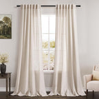 Beige Linen Curtains 84 Inch Length 2 Panels Back Tab Rod Pocket Semi Sheer by Nanspring