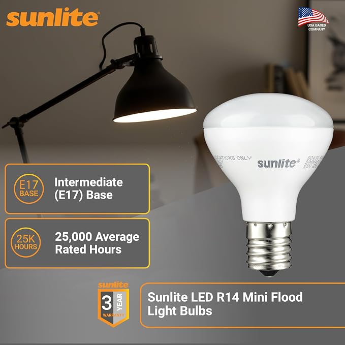 Sunlite LED R14 Mini Flood Light Bulbs, 4 Watts, 280 Lumens, Intermediate Base - Image 2