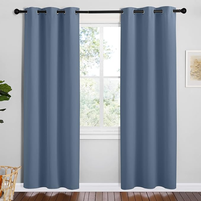 NICETOWN Short Curtains for Kitchen, Stone Blue, 1 Pair, 42 inches Wide by 78 by NICETOWN