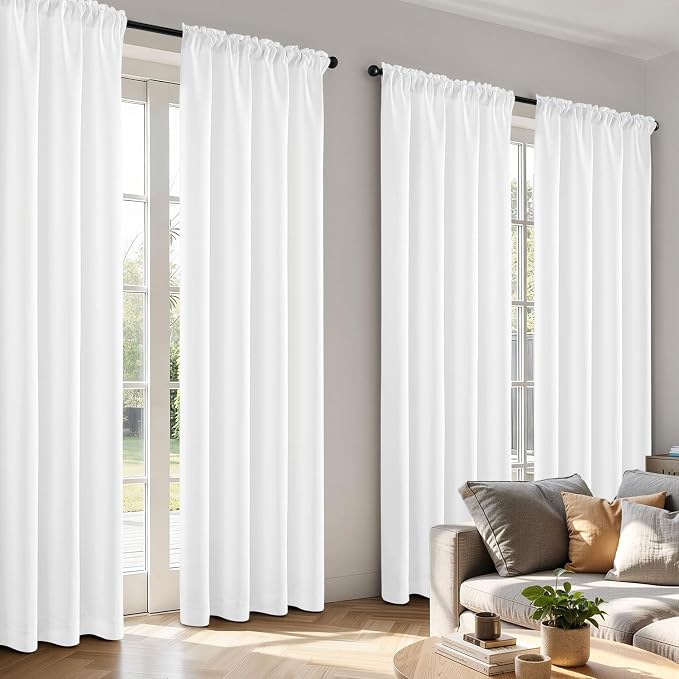MIULEE 84 Inch Length Pure White Blackout Bedroom Curtains Set of 4 | Thermal - Image 2