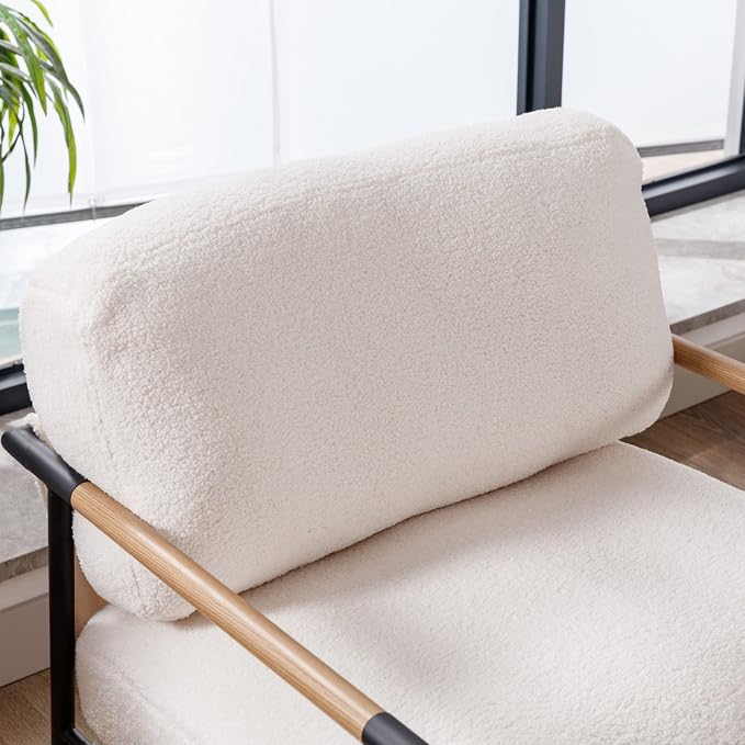Ya-Home Mid-Century Accent Chair, Soft Armchair Sherpa Fabric Lounge Chair - Image 3