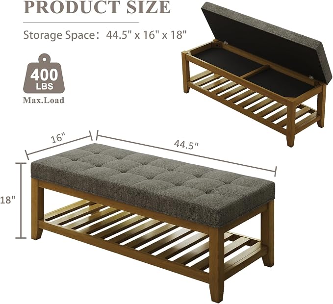 Befurtori Large Rectangular Upholstered Ottoman Bench, Linen Tufted Footrest - Image 2