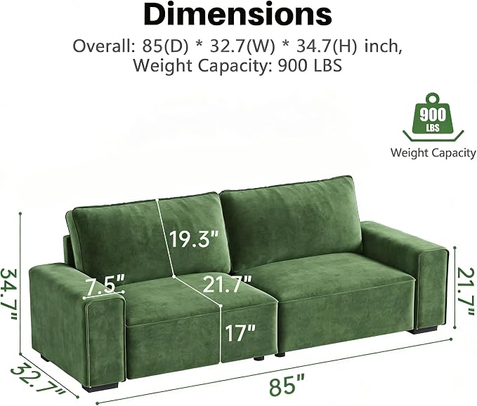 Vesgantti 85'' Chenille Couch for Living Room, 3 Seater Comfy Sofa - Image 2