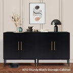 Set of 2 Storage Cabinet with Doors, Modern Black Accent Cabinet, Free Standing - Image 5