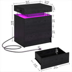 LIKIMIO Night Stand with Charging Station, Modern Black Nightstand with LED - Image 2