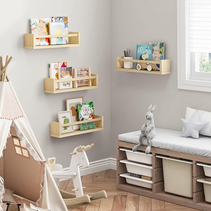 Fixwal Nursery Book Shelves, 16.5 Inch Floating Nursery Bookshelves, Solid Wood - Image 3