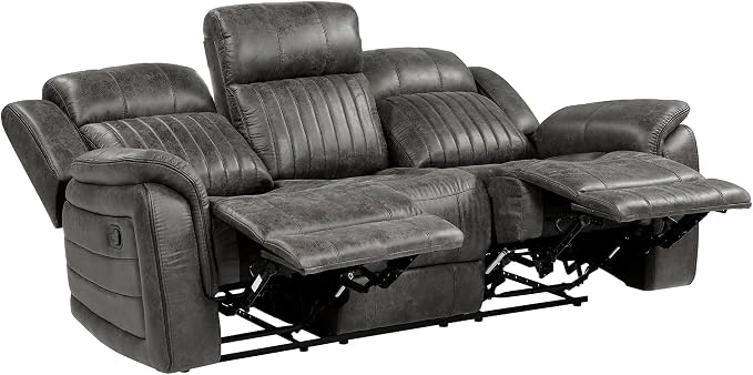 Lexicon 83.5" W Manual Double Reclining Sofa, Polished Microfiber Recliner Sofa - Image 6