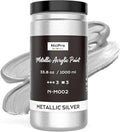 Nicpro Metallic Silver Acrylic Paint, 33.8oz/1000ml Large Silver Leaf Paint by Nicpro