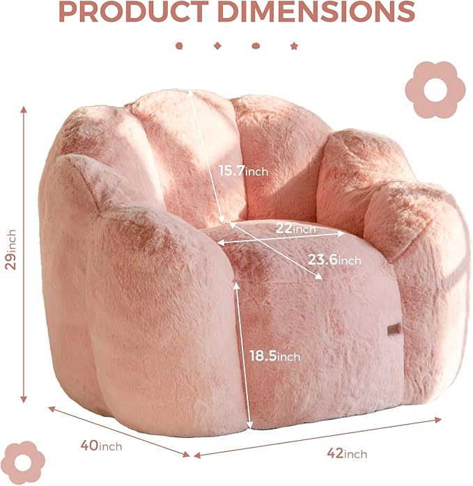 MAXYOYO Bean Bag Chair for Adults, Floral Shaped Bean Bag Sofa, Ultra Soft Faux - Image 2