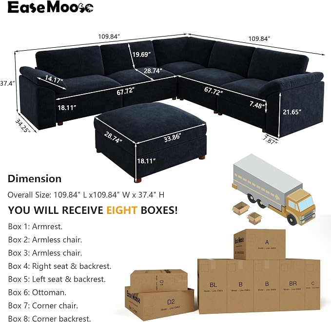 EASE MOOSE Oversized L Shape Sectional Couch, Extra Large Deep seat Sectional - Image 2