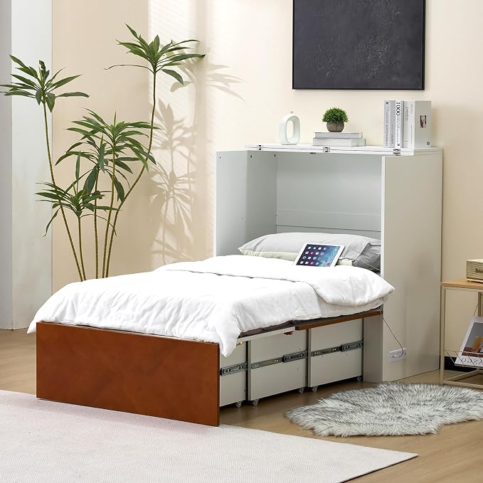 VINGLI Twin Murphy Bed with Storage Drawer, Rustic & Scandinavian Style - Image 9
