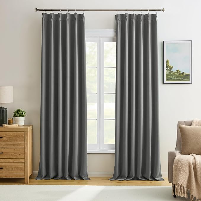 Custom Pleat Block Out Bedroom Curtains & Drapes 92 Inches Long, Thermal by KEQIAOSUOCAI