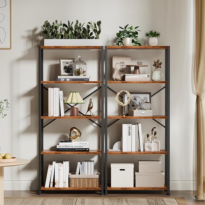 Furologee 5 Tier Book Shelf, Tall Wide Bookshelf, Industrial Open Bookcase - Image 5